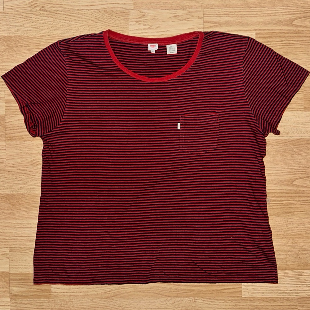 LEVI’S JUNIORS XL Striped T-Shirt RED NAVY Short Sleeve
